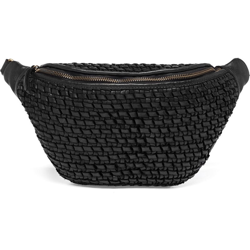 Depeche Læder bumbag dekoreret med flet - 15798 - Black