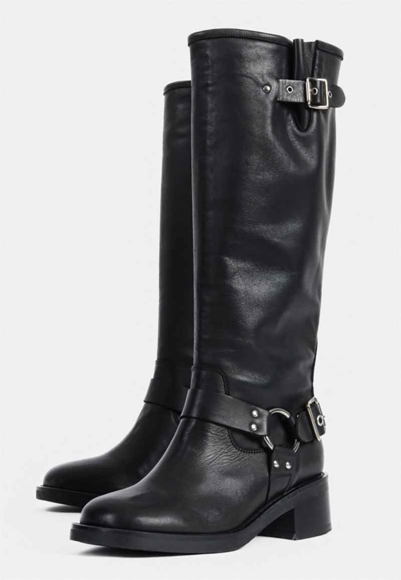 BUKELA ELLIE LEATHER BLACK Boots - Høj BikerStøvle 